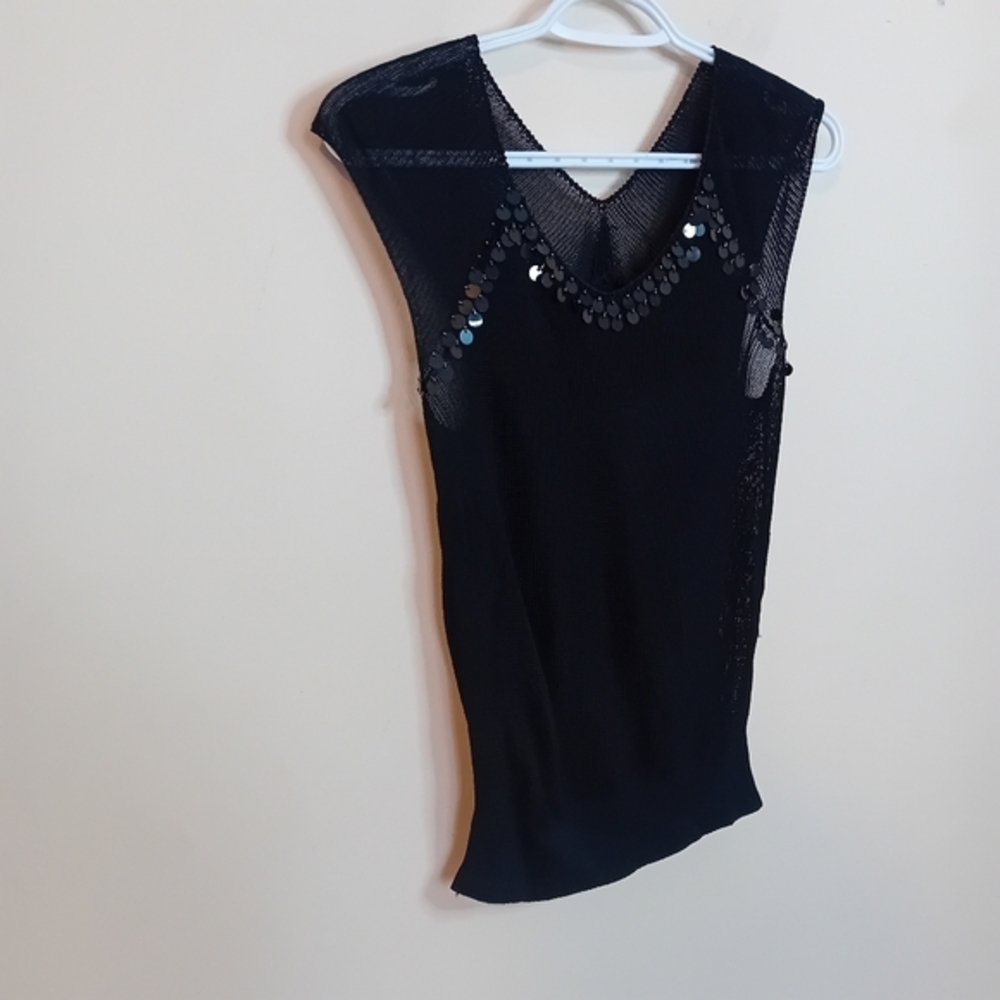 Women's Vintage 90s Knit See Through Half Sleeve V-Neck Top Sequins Fits Like S - Picture 5 of 11